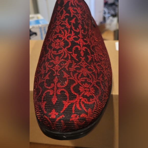 Enzo Romeo Ark1 Satin Red Floral Smoking Slippers New! Size 10 - Picture 4 of 10